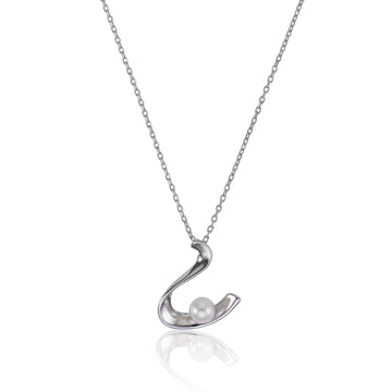 Colgante perlas de plata diseño ondulado con perla