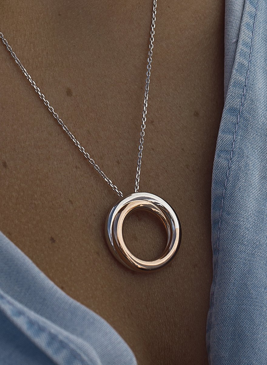 Colgantes bicolor de plata lisa diseño circular en rosa-LINEARGENT