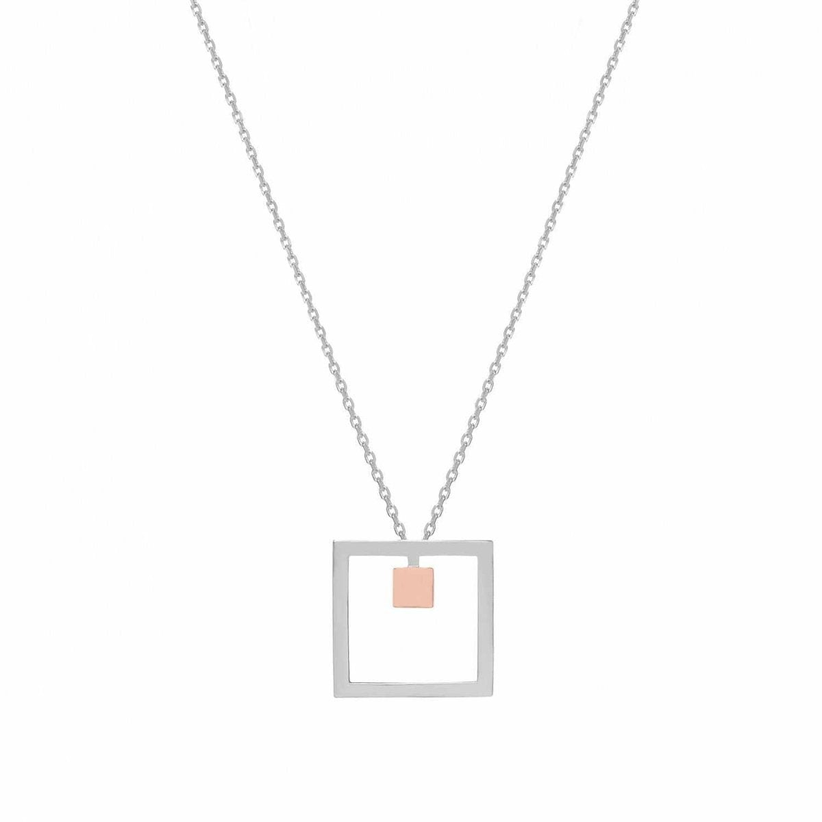 Colgantes bicolor de plata lisa diseño cuadrado-LINEARGENT