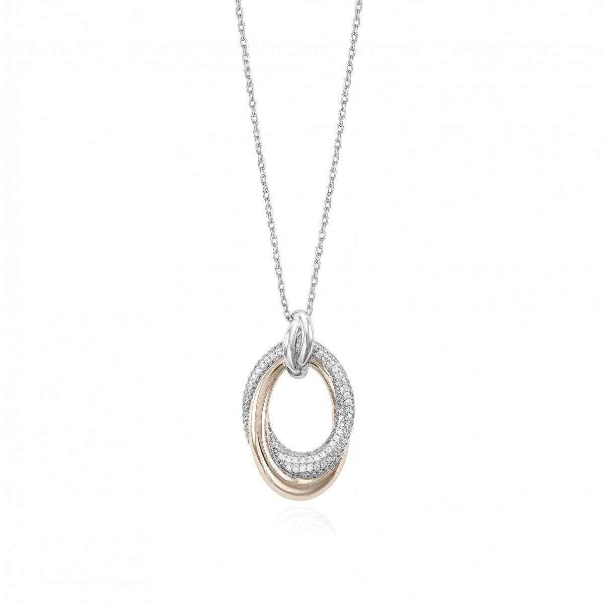 Colgantes bicolor de plata ovalado combinado con circonita-LINEARGENT
