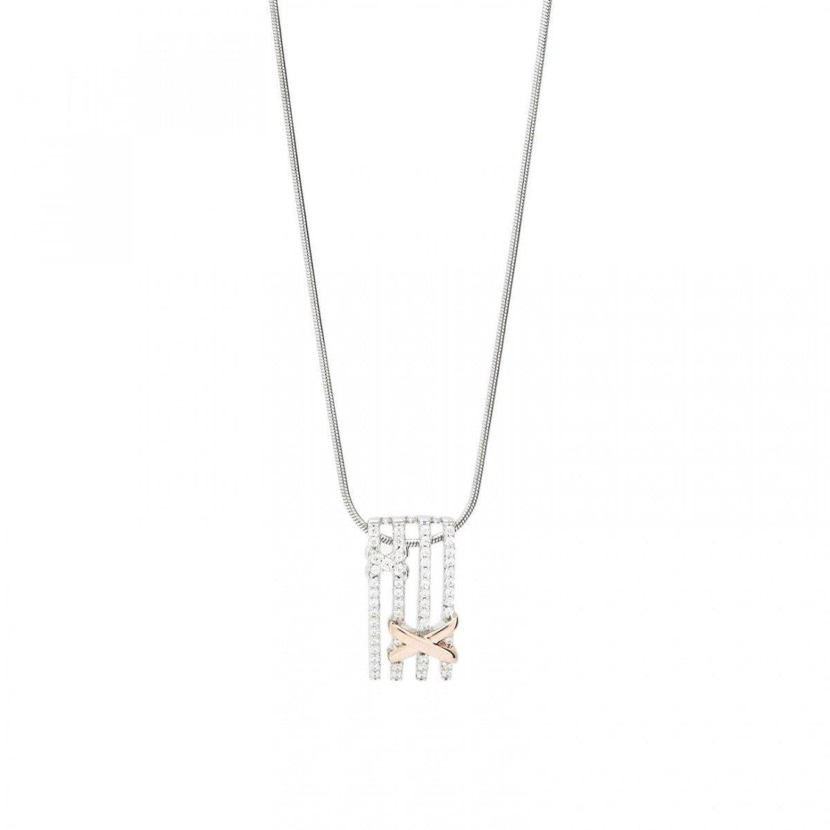 Colgantes bicolor plata grapa cruzada y circonita-LINEARGENT