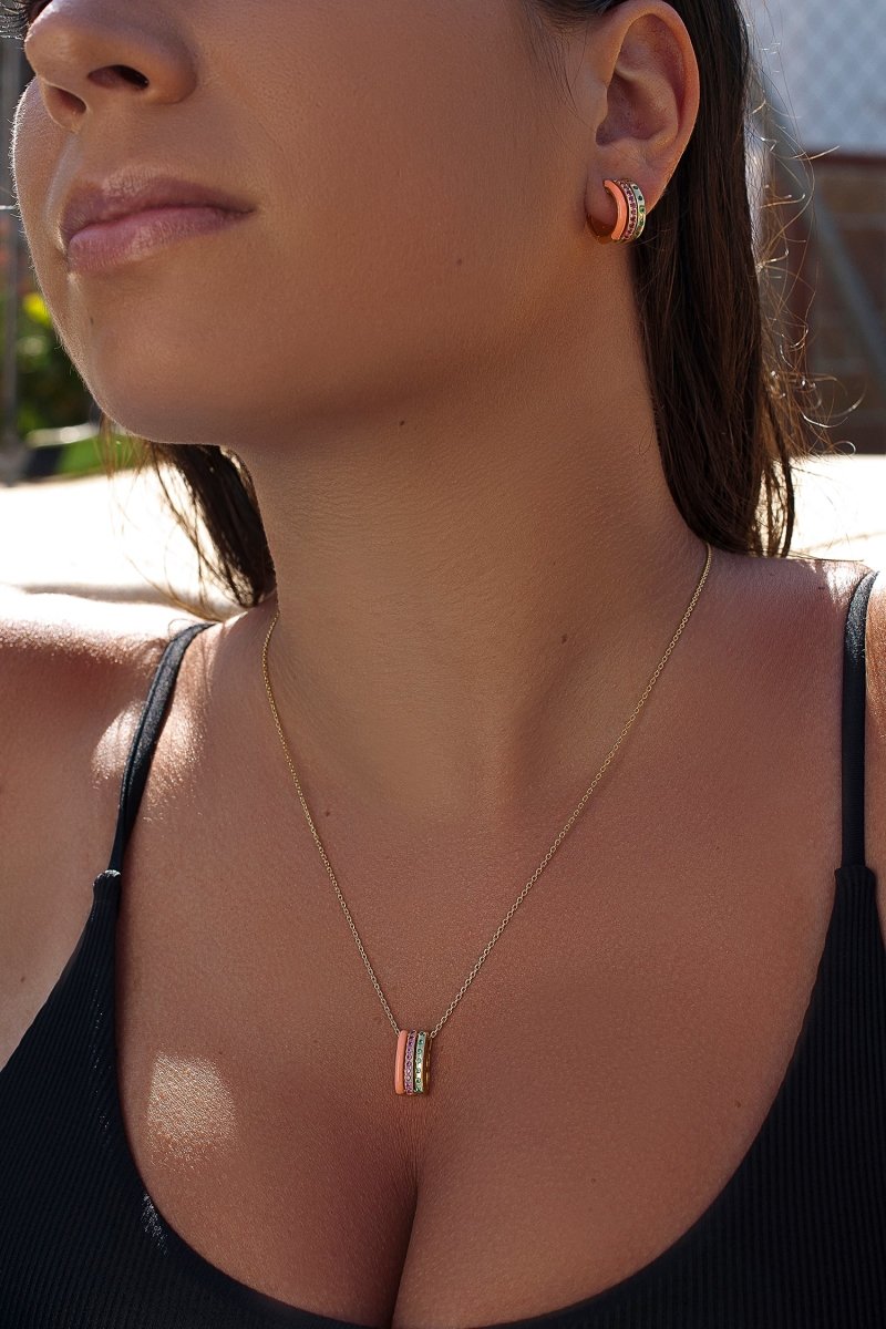Colgantes de plata diseño triple carril naranja