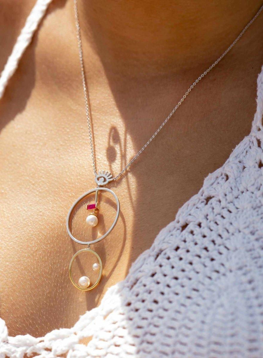 Colgantes de plata grandes diseño ojo con perla-LINEARGENT