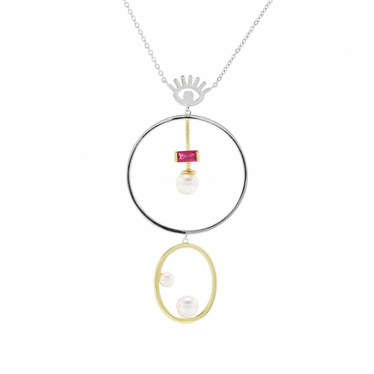 Colgantes de plata grandes diseño ojo con perla-LINEARGENT