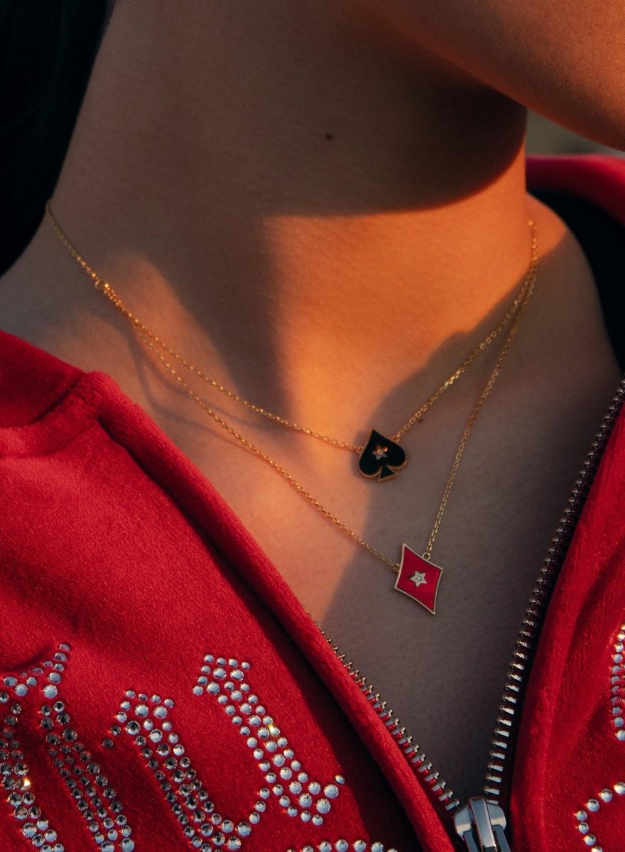 Colgantes pequeños diseño de rombo con esmalte rojo-LINEARGENT