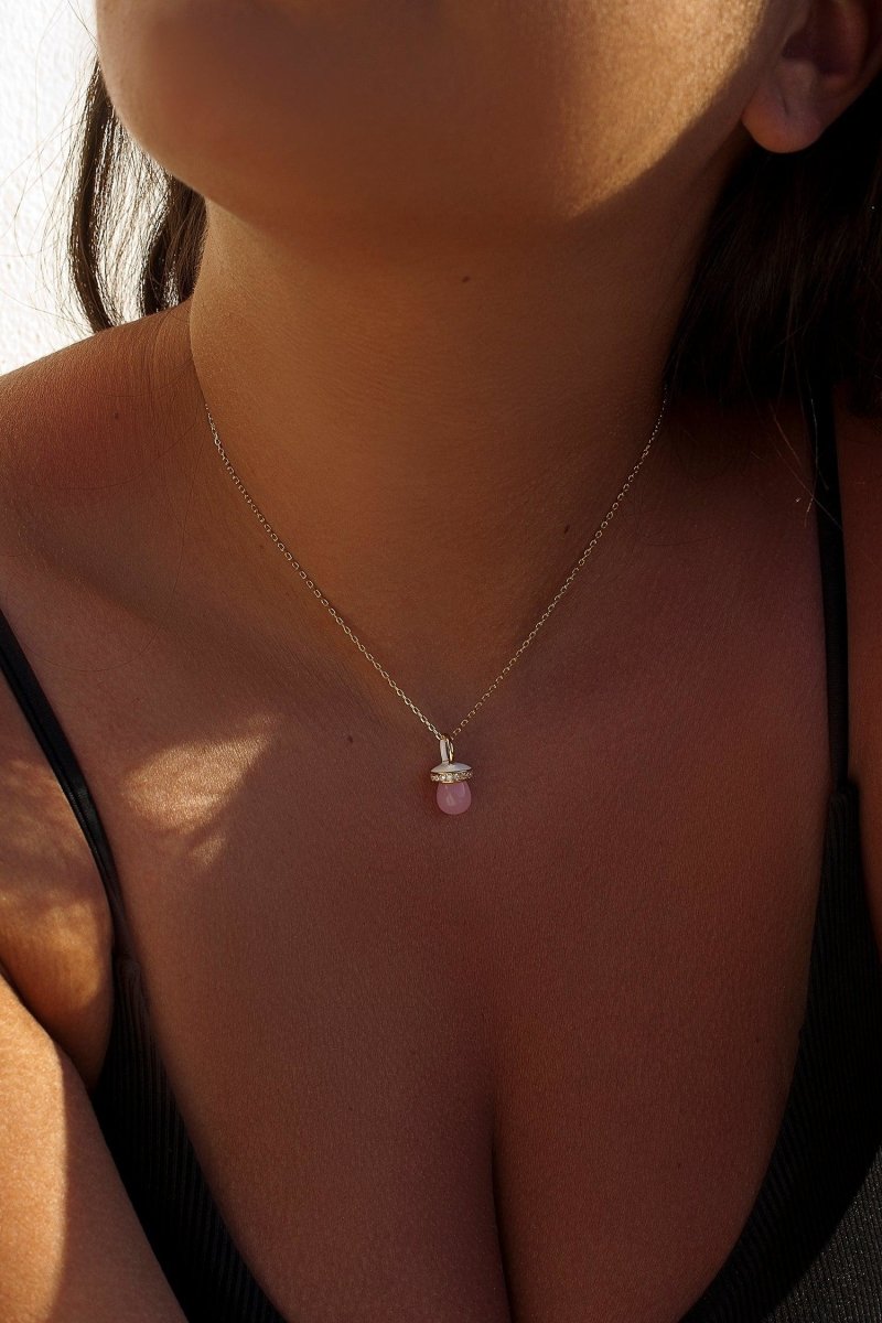 Colgantes plata originales con motivo de chupete de cuarzo rosa y esmalte blanco
