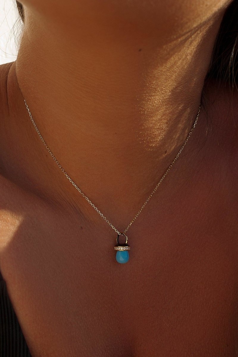 Colgantes plata originales con motivo de chupete turquesa y esmalte negro-LINEARGENT