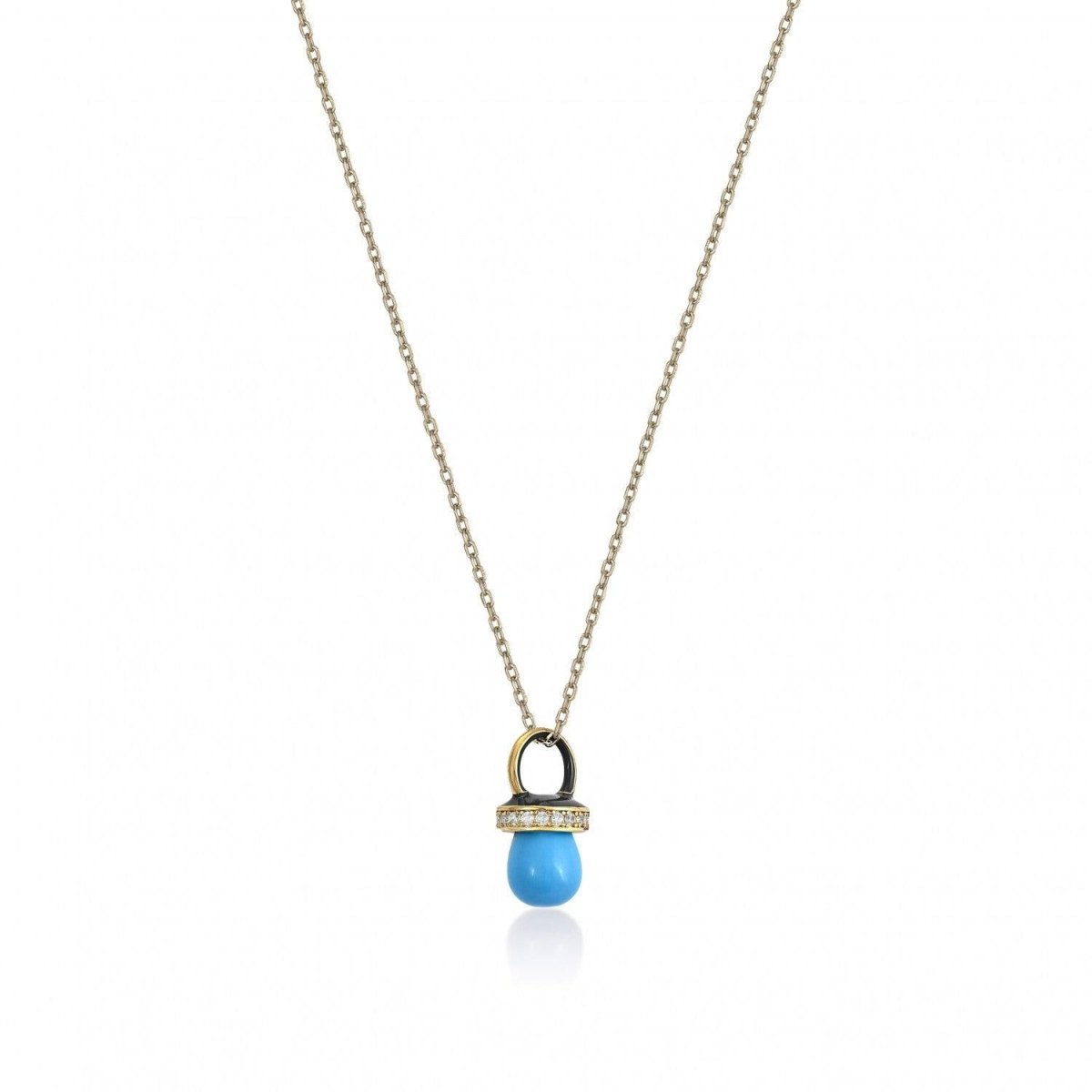 Colgantes plata originales con motivo de chupete turquesa y esmalte negro-LINEARGENT