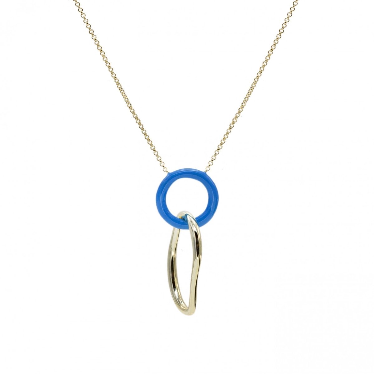 Colgantes plata originales doble motivo curvilíneo de esmalte azul électrico y plata lisa-LINEARGENT