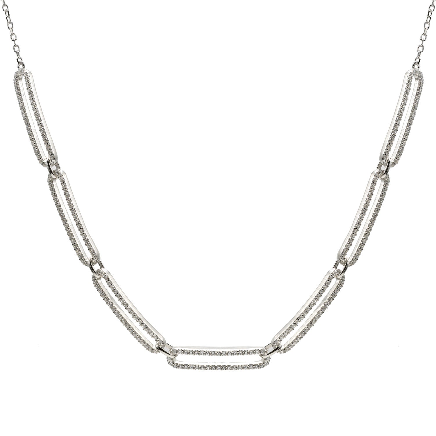 Collar cadena de plata diseño rectangular y circonitas-LINEARGENT