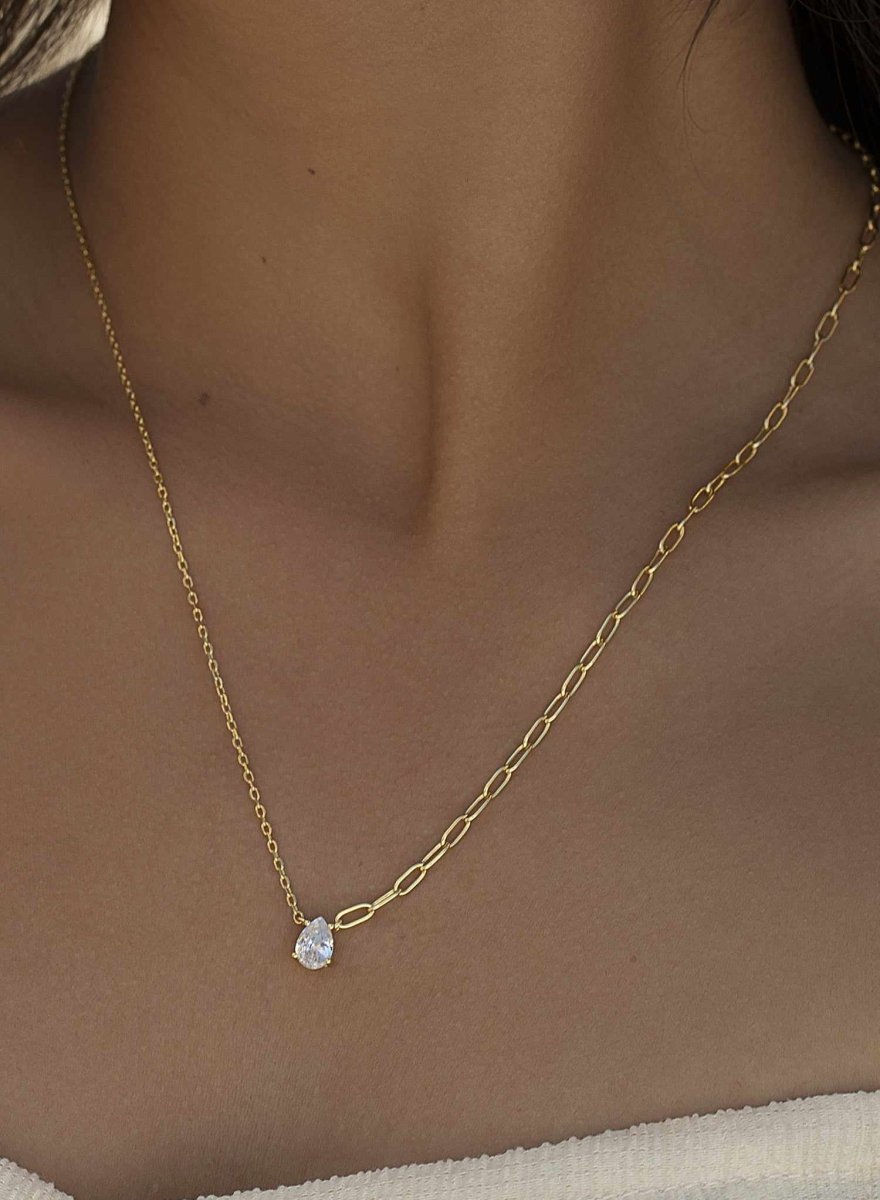 Collar cadena diseño de circonita y cadena de eslabones-LINEARGENT