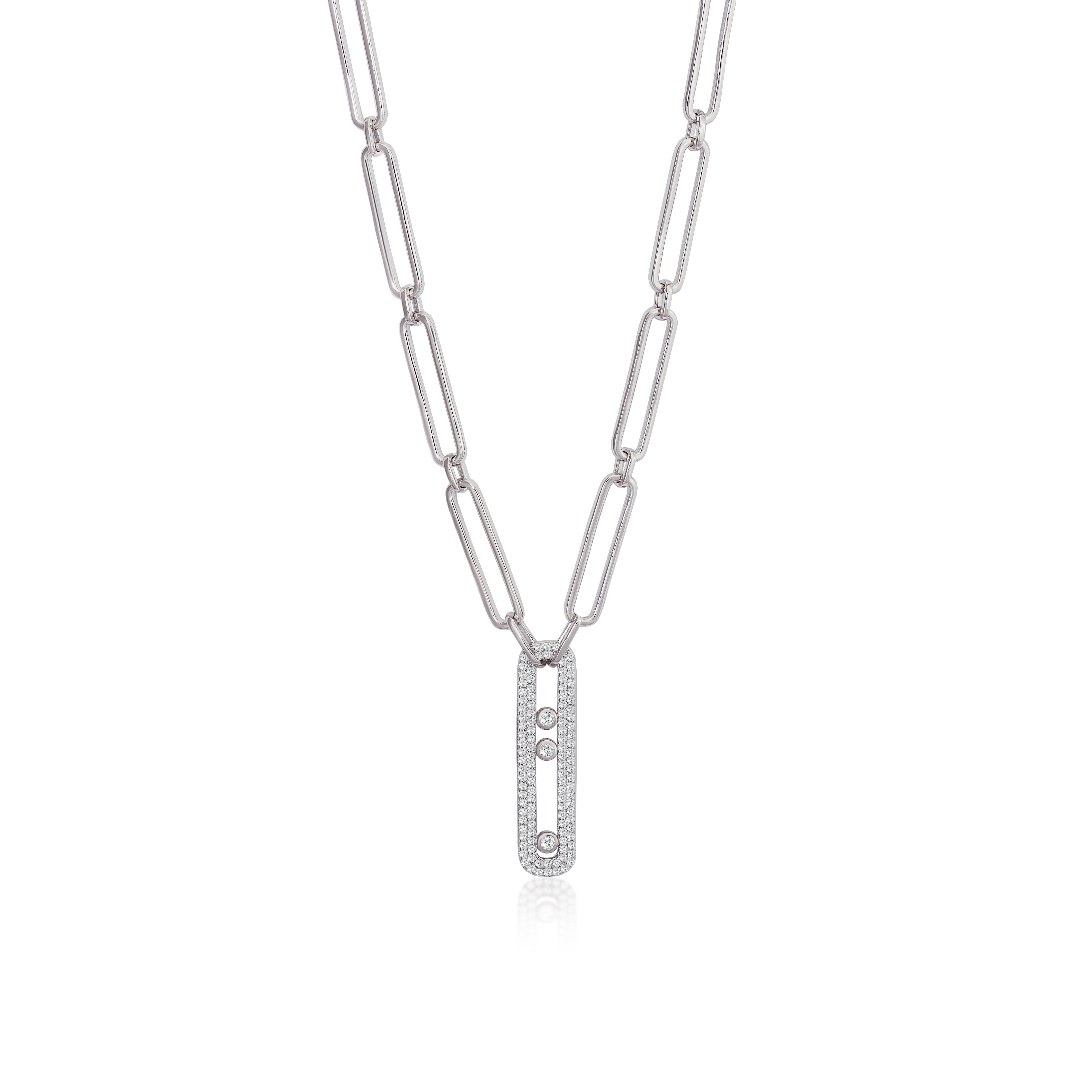 Collar cadena diseño de pieza rectangular con circonitas-LINEARGENT