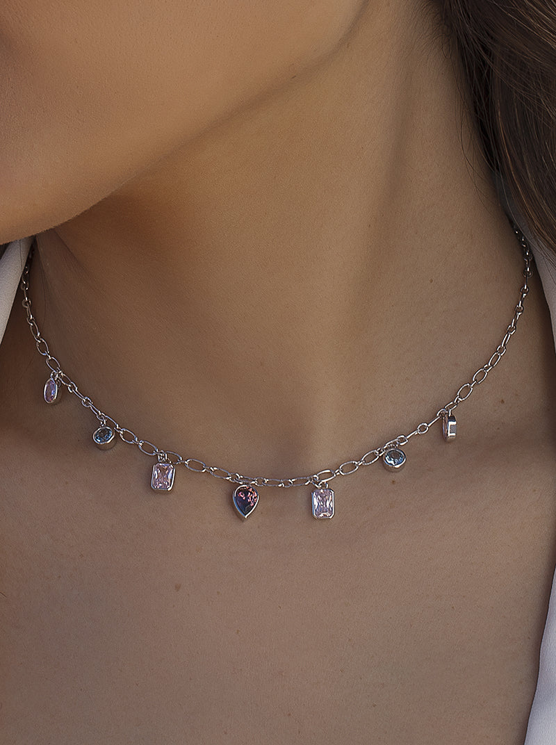 Collar con piedras colgantes en tonos románticos-LINEARGENT