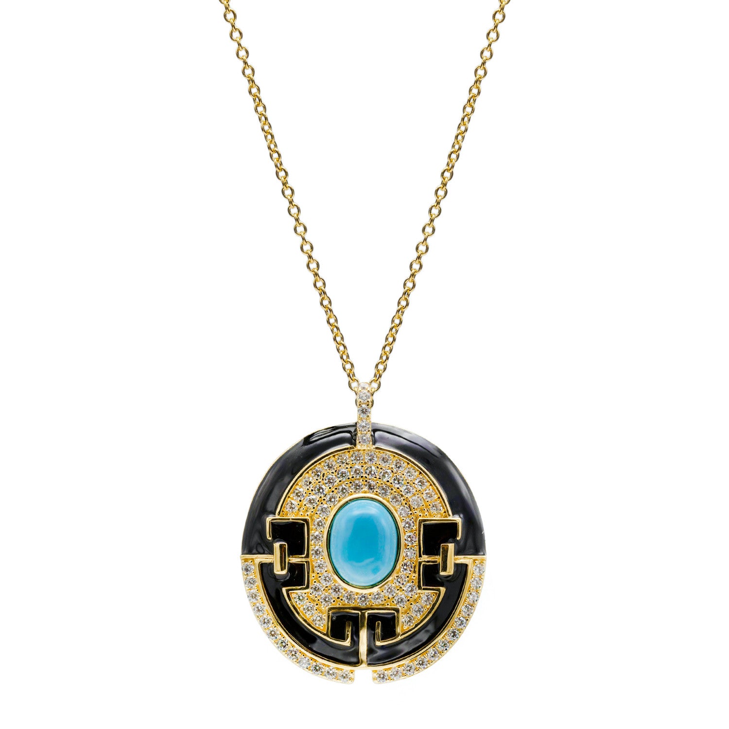 Collar medalla de diseño circular con circonitas y esmalte-LINEARGENT