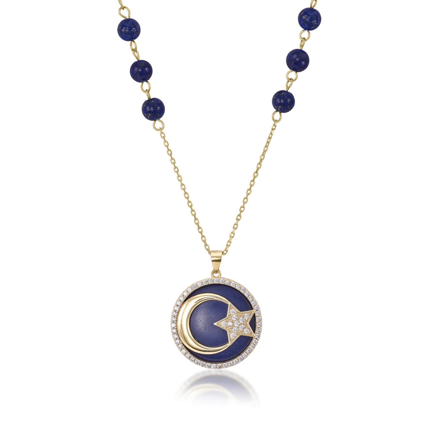 Collar medalla motivo cental diseño luna y estrella con circonitas-LINEARGENT