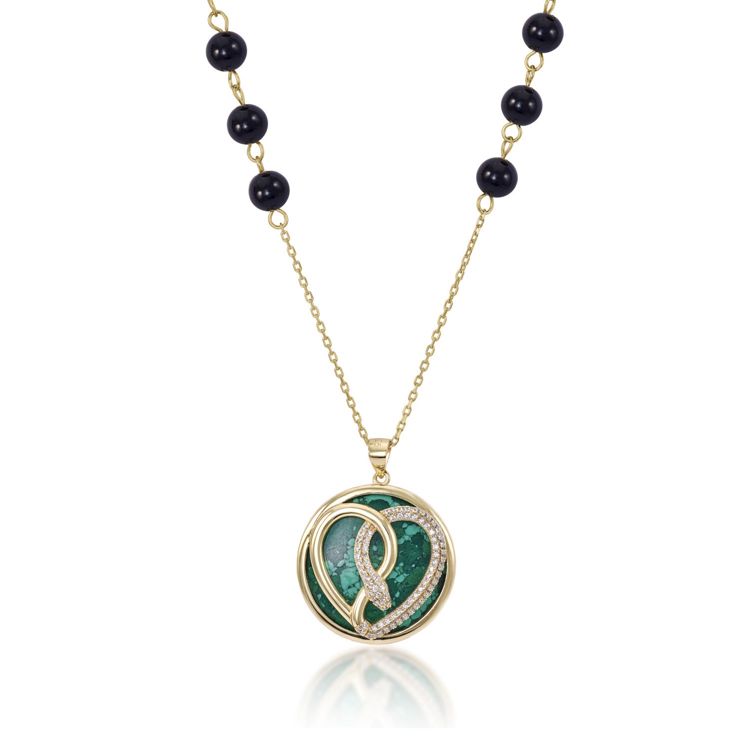 Collar medalla motivo central en forma de corazón y serpiente con circonitas-LINEARGENT