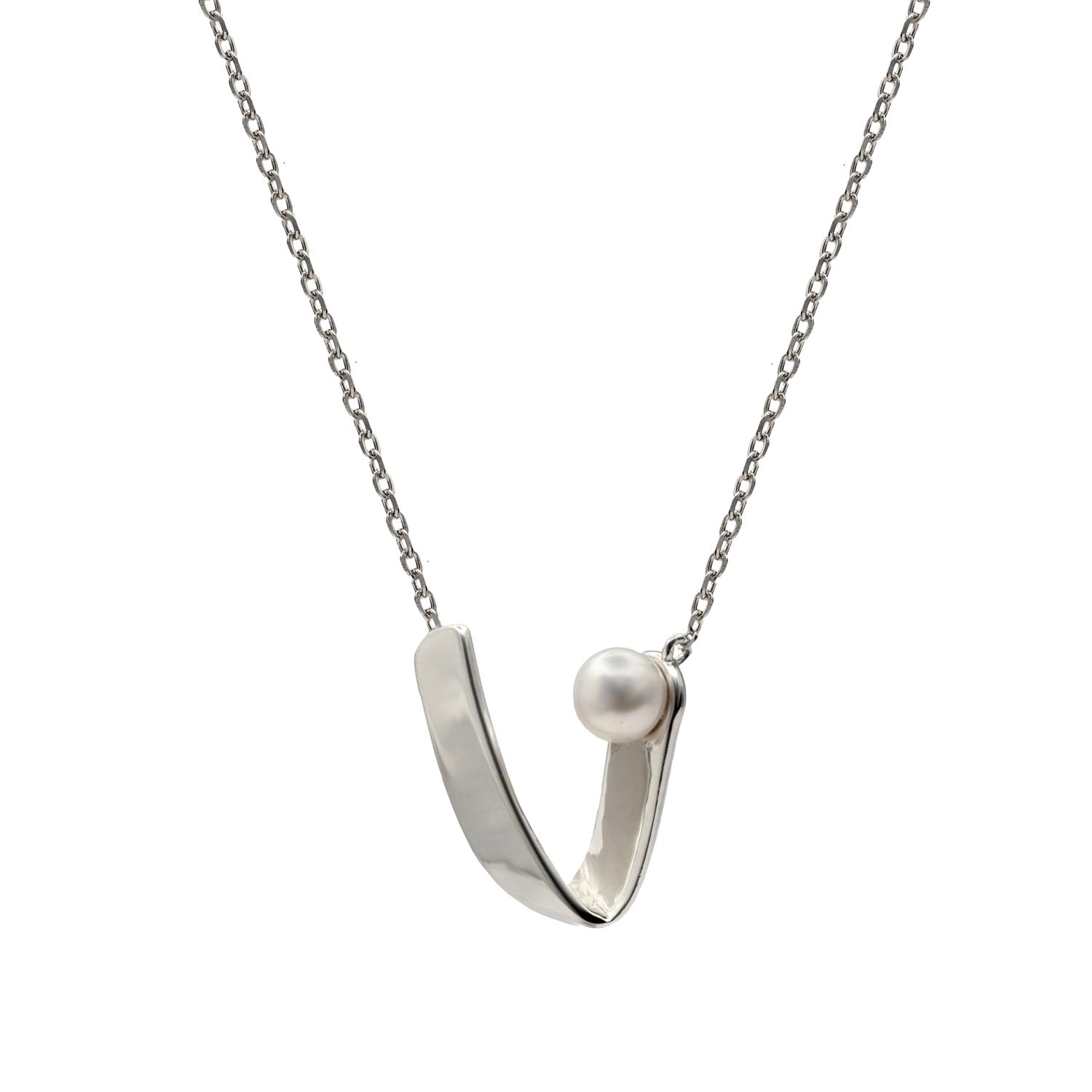 Collar perla diseño "v" en plata lisa-LINEARGENT