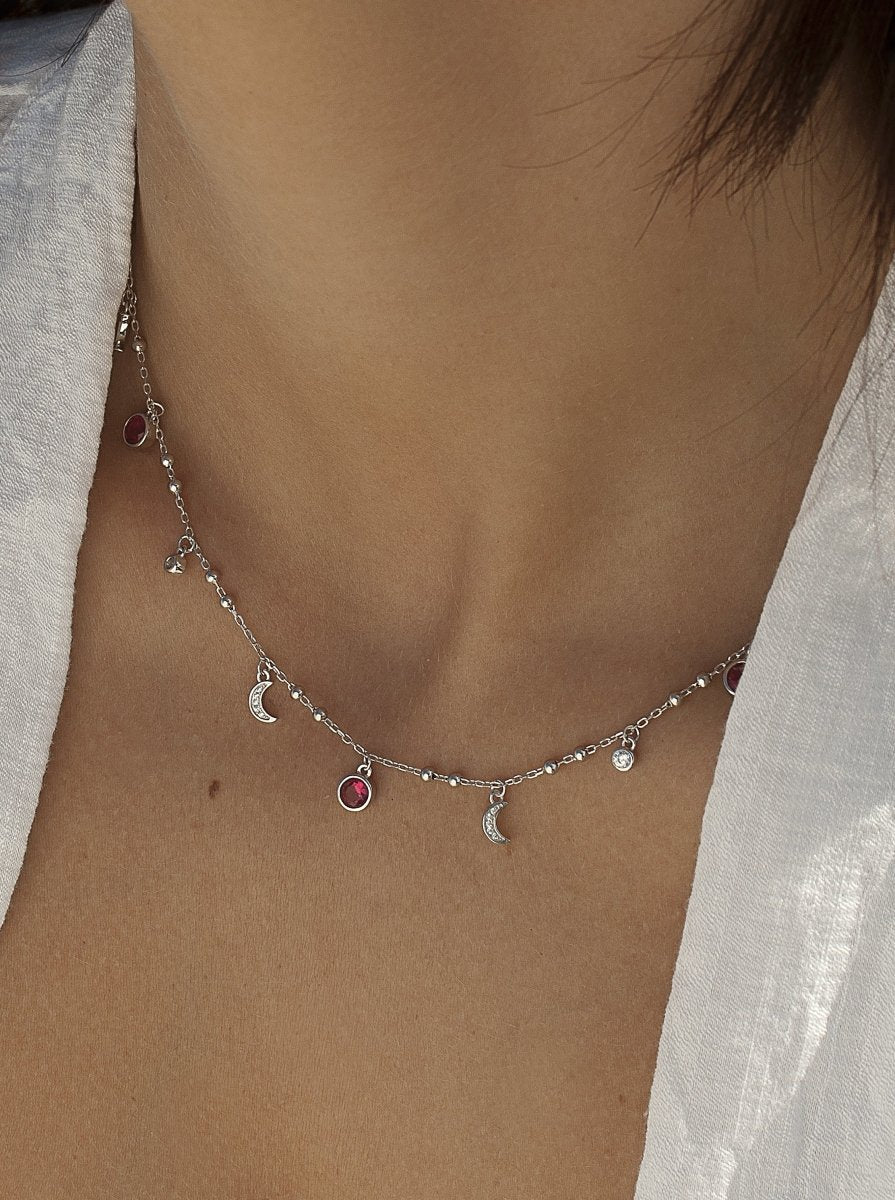 Collares con colgantes de luna circonitas y gemas-LINEARGENT