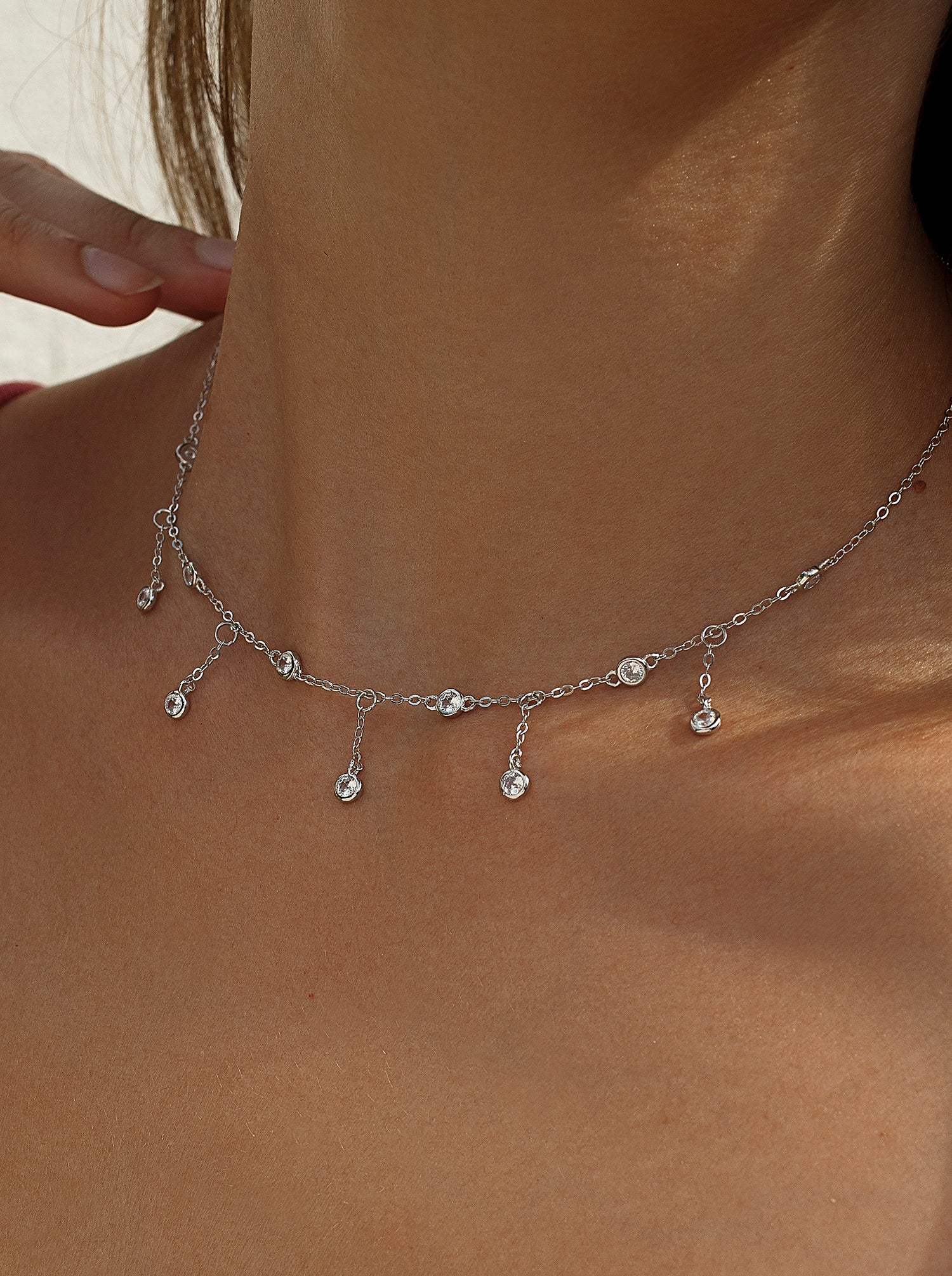 Collares con colgantes de plata con diseño de cascada de circonitas-LINEARGENT