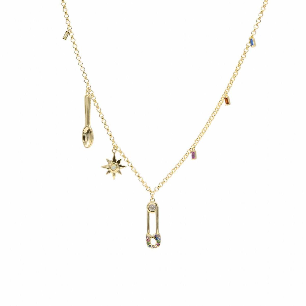 Collares con colgantes diseño de imperdible cuchara y estrella-LINEARGENT