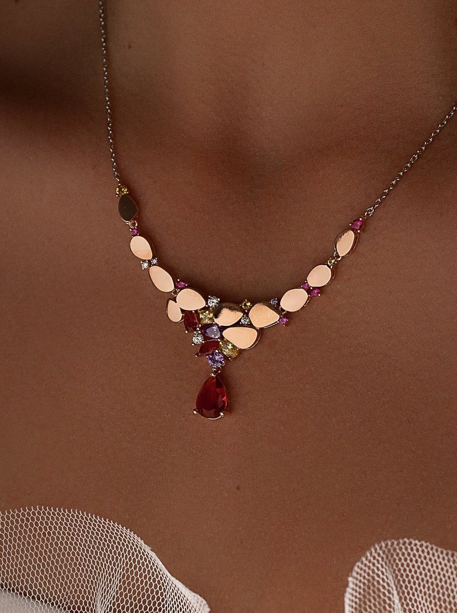 Collares con piedras de colores combinados con plata rosé-LINEARGENT