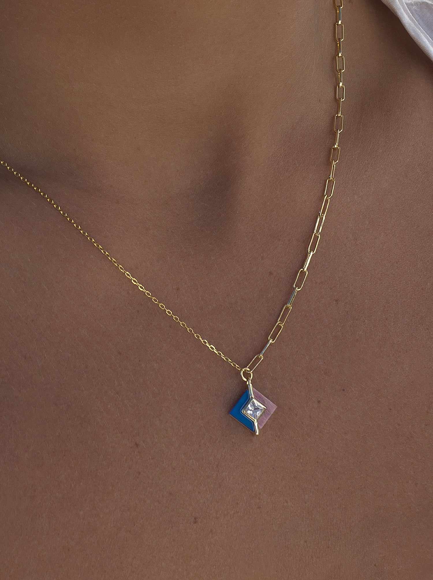 Collares con piedras diseño cuadrado de rodonita y ágata azul-LINEARGENT