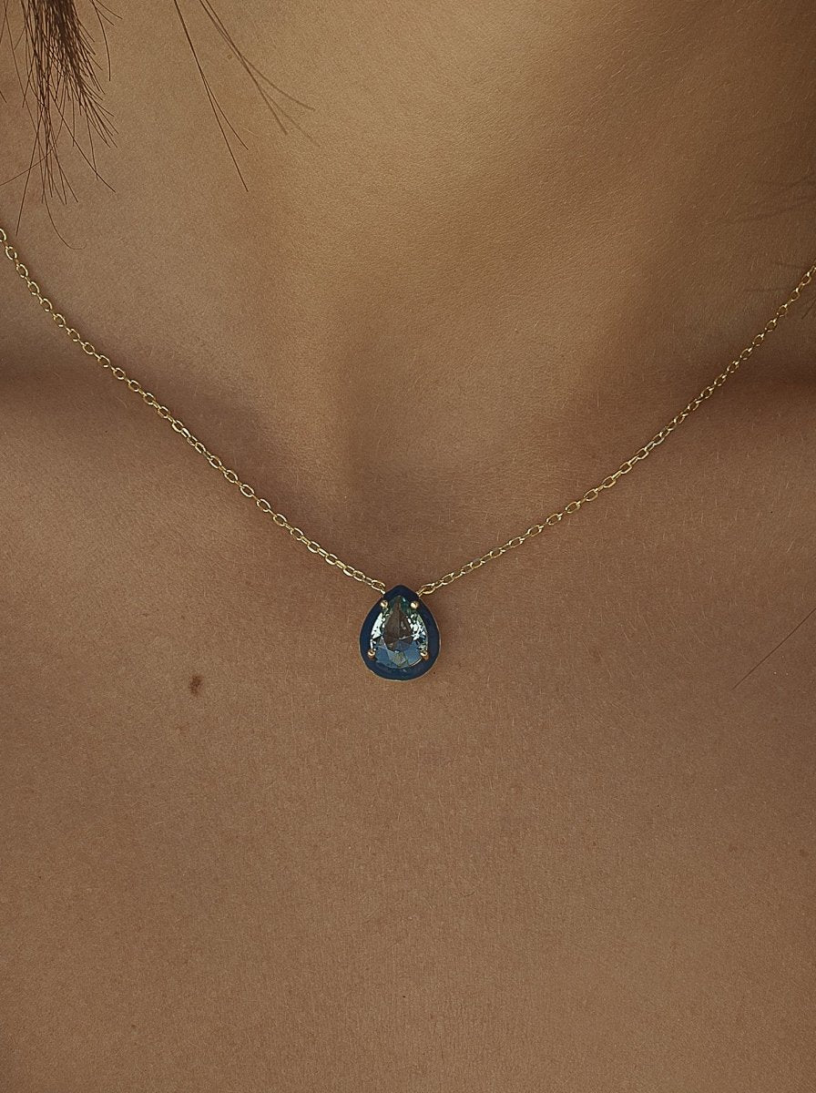 Collares con piedras diseño de gota con esmalte azul-LINEARGENT