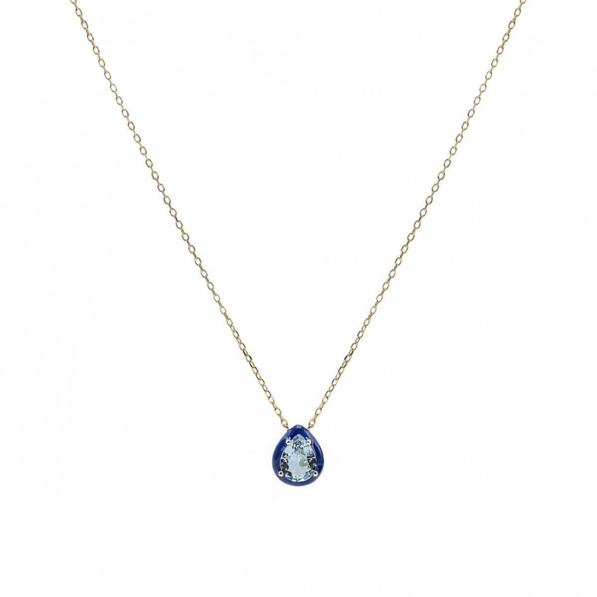 Collares con piedras diseño de gota con esmalte azul-LINEARGENT