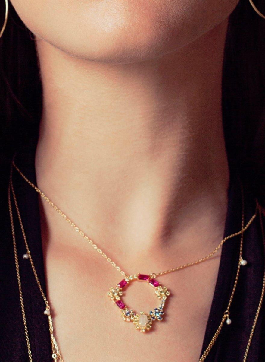 Collares con piedras en plata diseño circular multicolor-LINEARGENT