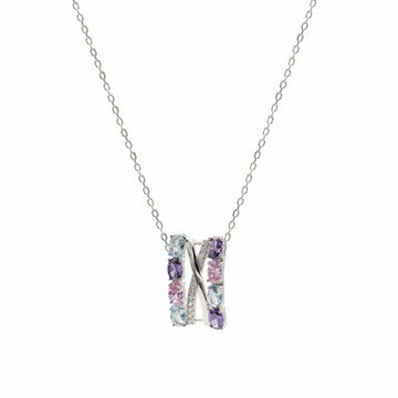 Collares con piedras en plata diseño cruzado amatista
