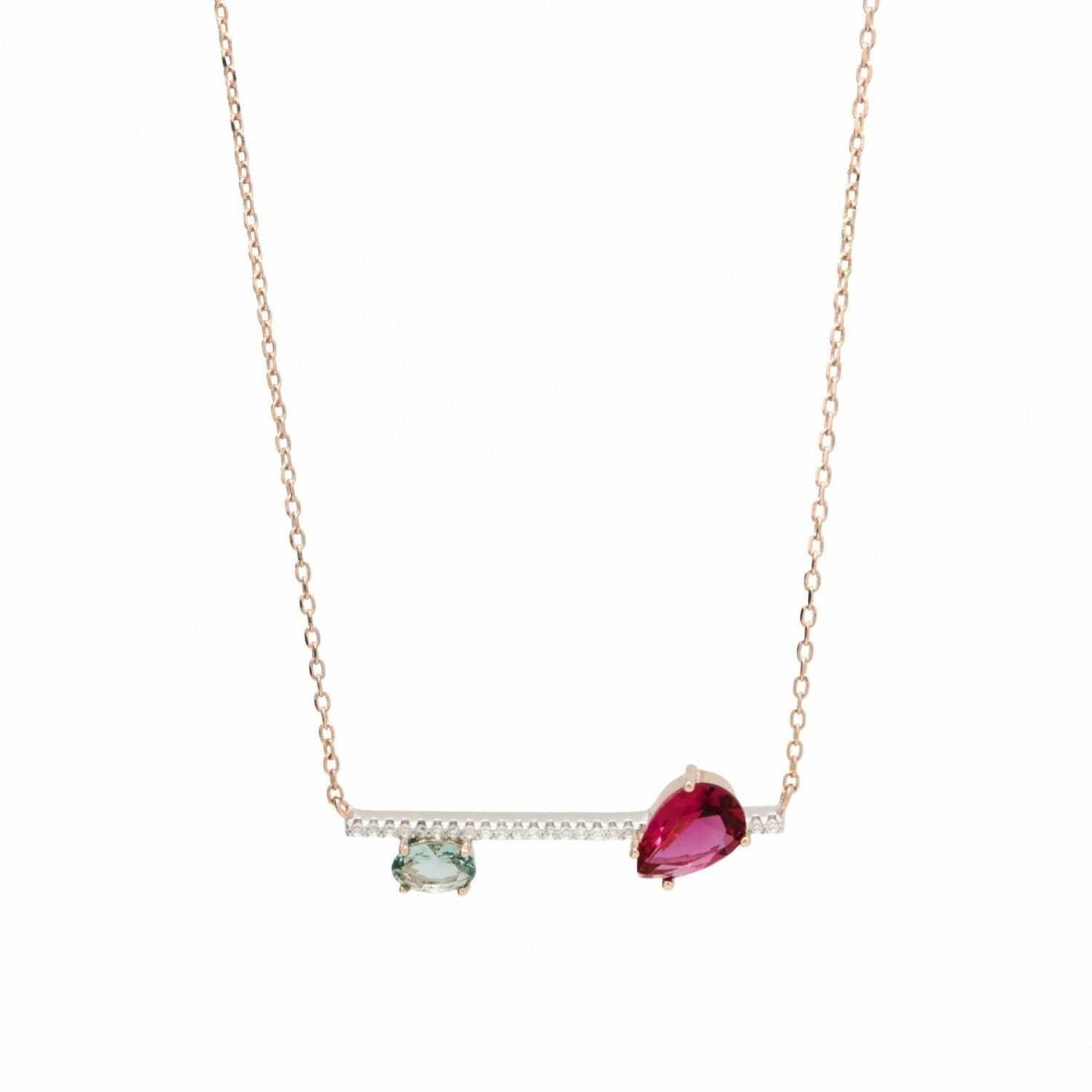 Collares con piedras en plata diseño lineal rosa y verde-LINEARGENT