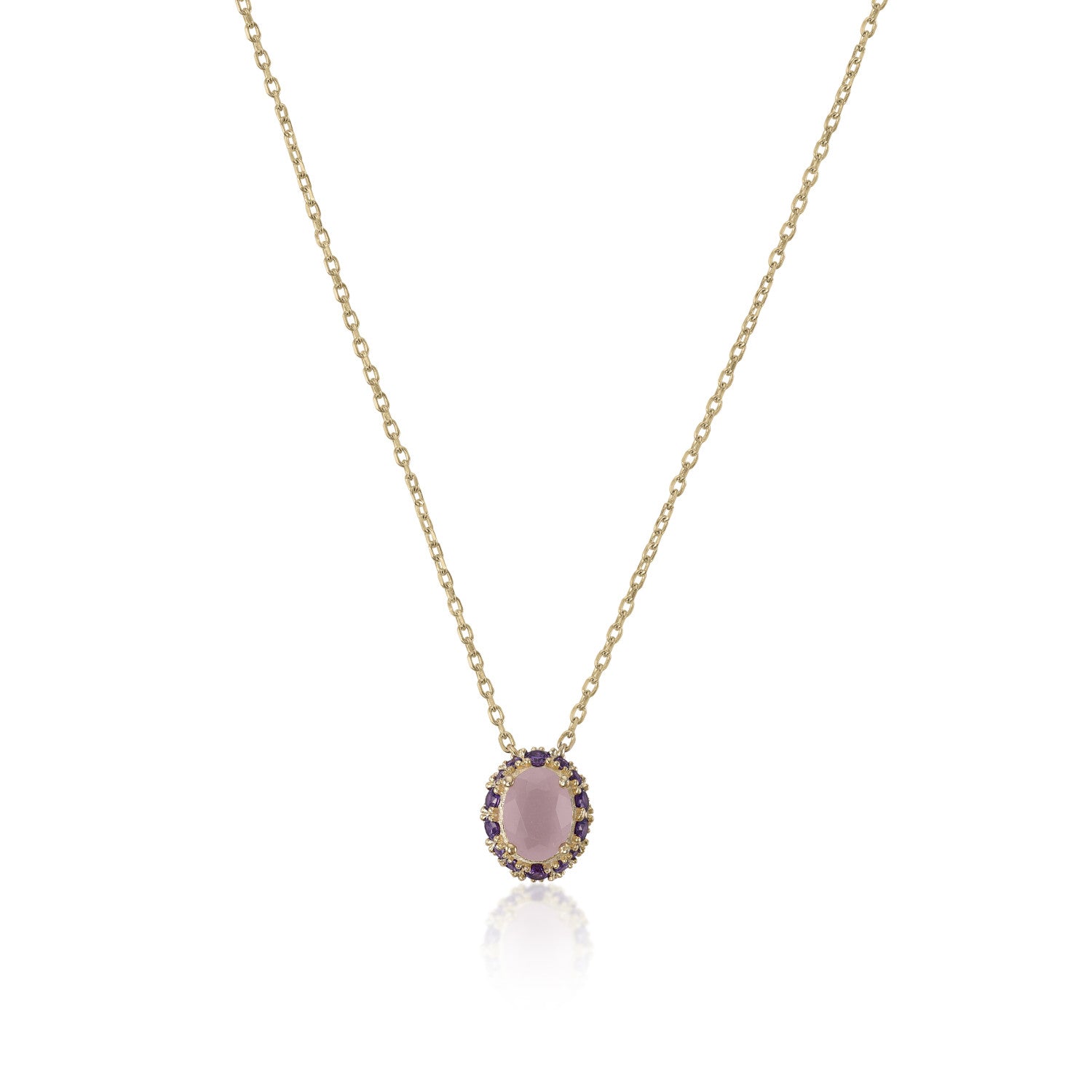 Collares con piedras motivo central en tono rosa palo y violeta-LINEARGENT