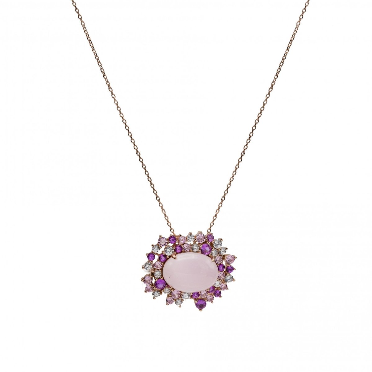Collares con piedras motivo central rosado con circonitas-LINEARGENT