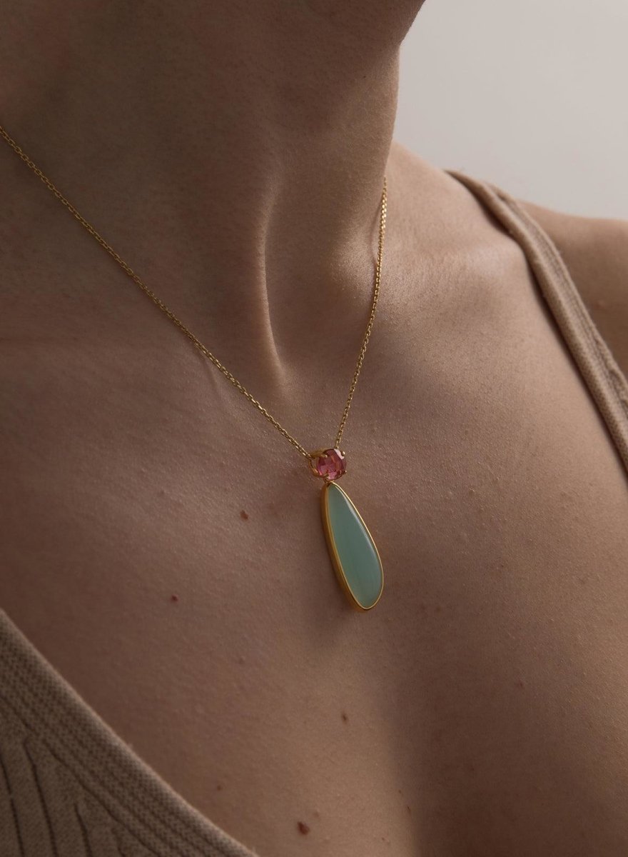 Collares con piedras plata baño oro tono azul-LINEARGENT