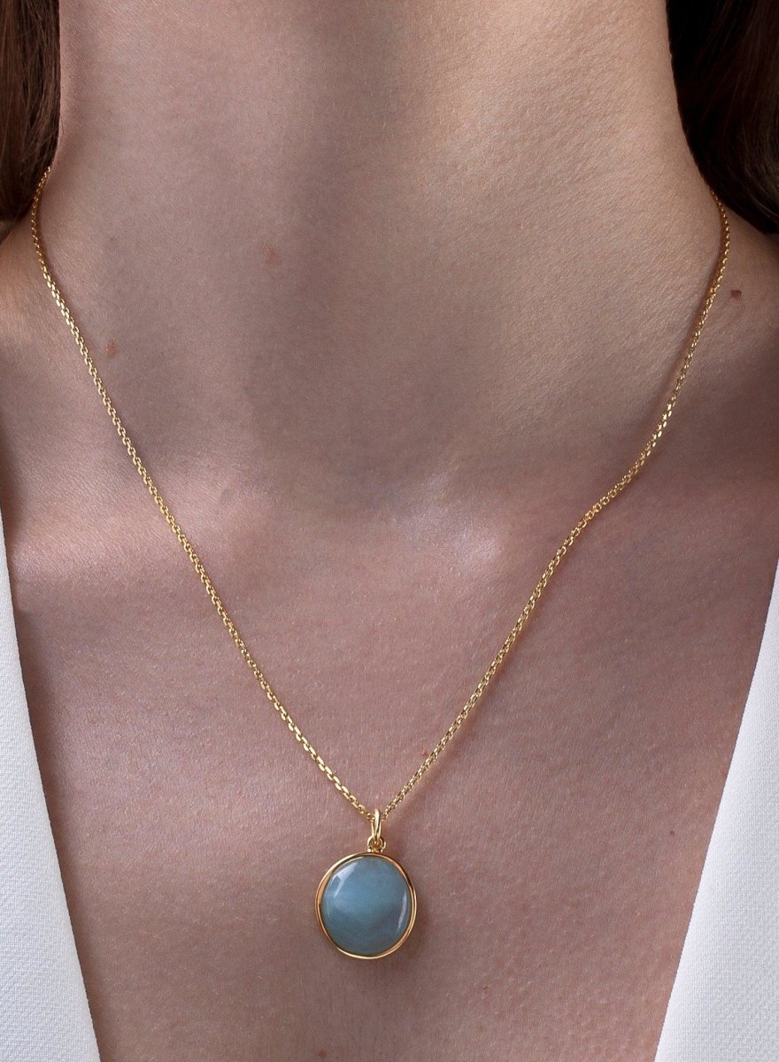 Collares con piedras plata lisa baño en oro motivo azul circular-LINEARGENT