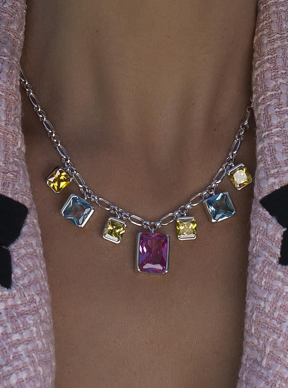 Collares con piedras talla esmeralda multicolor-LINEARGENT
