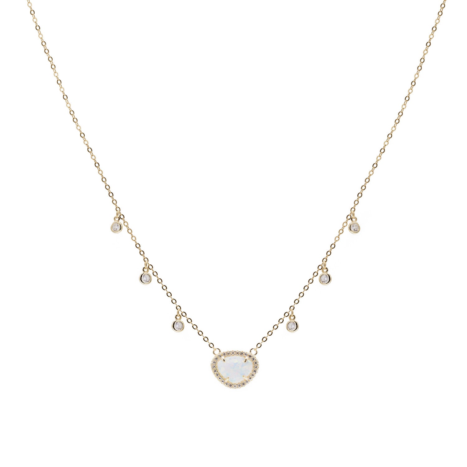 Collares cortos detalle de ópalo enmarcado por circonitas-LINEARGENT