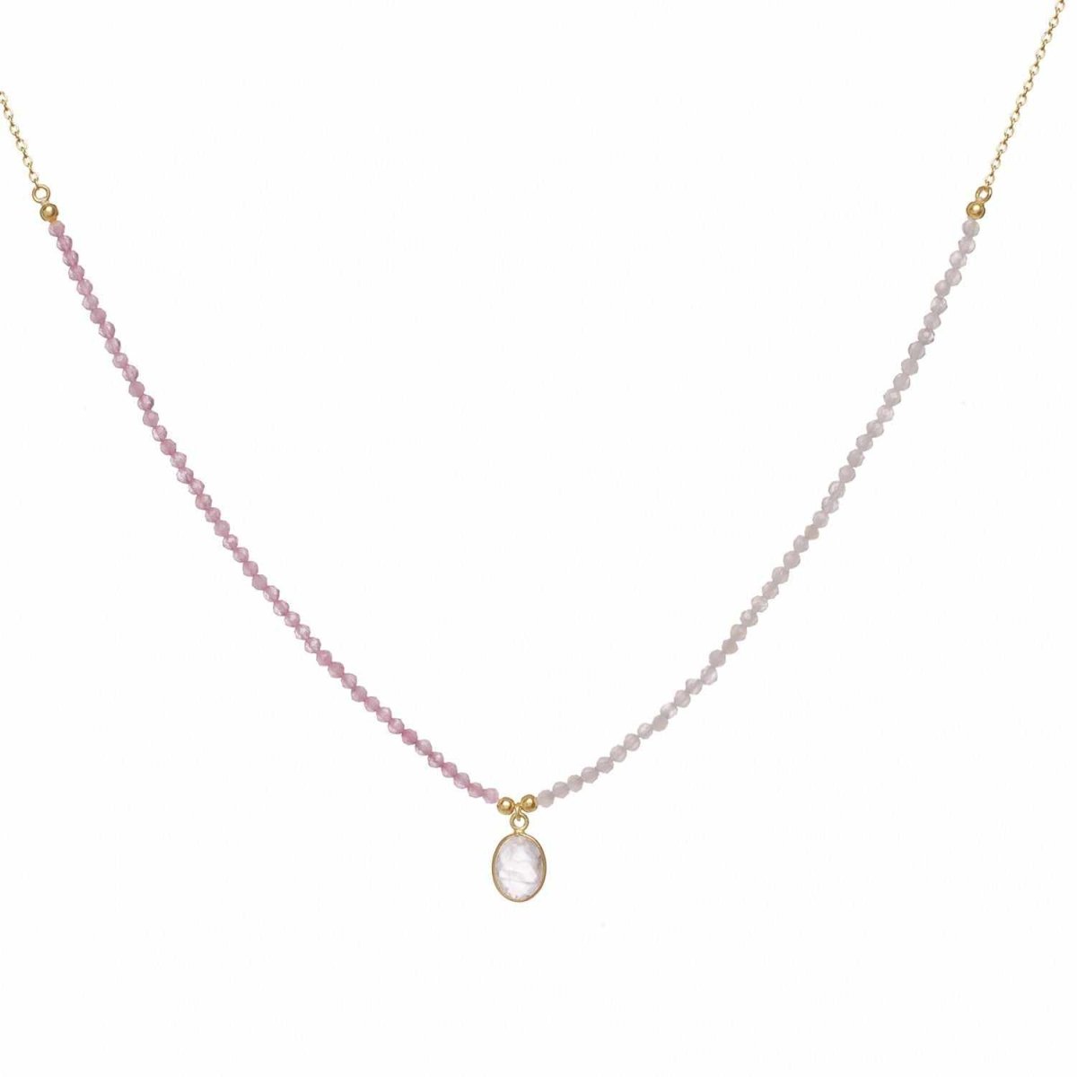 Collares cortos diseño de bolas y charm de cuarzo rosa-LINEARGENT