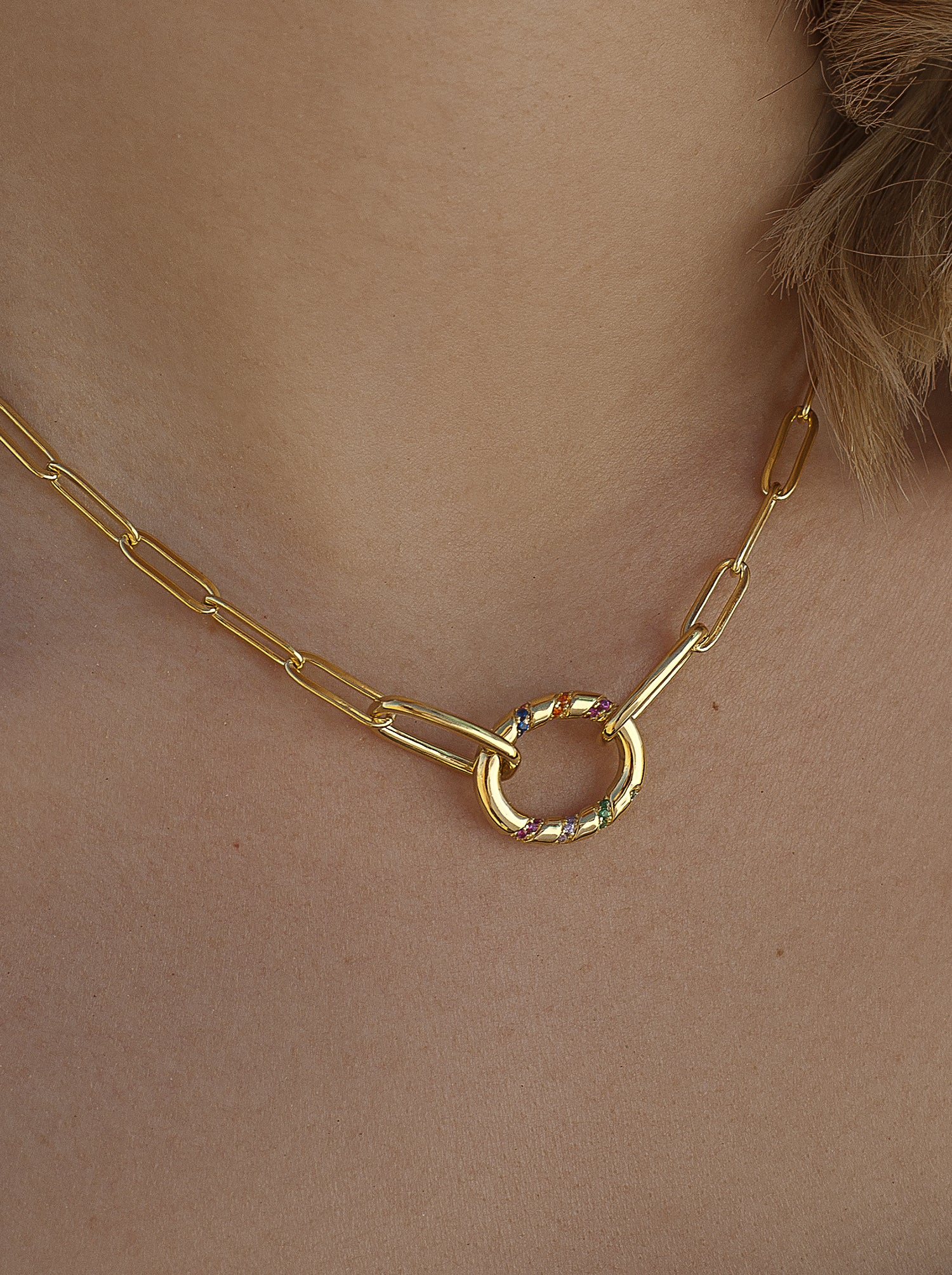 Collares de plata diseño circular paper clip-LINEARGENT