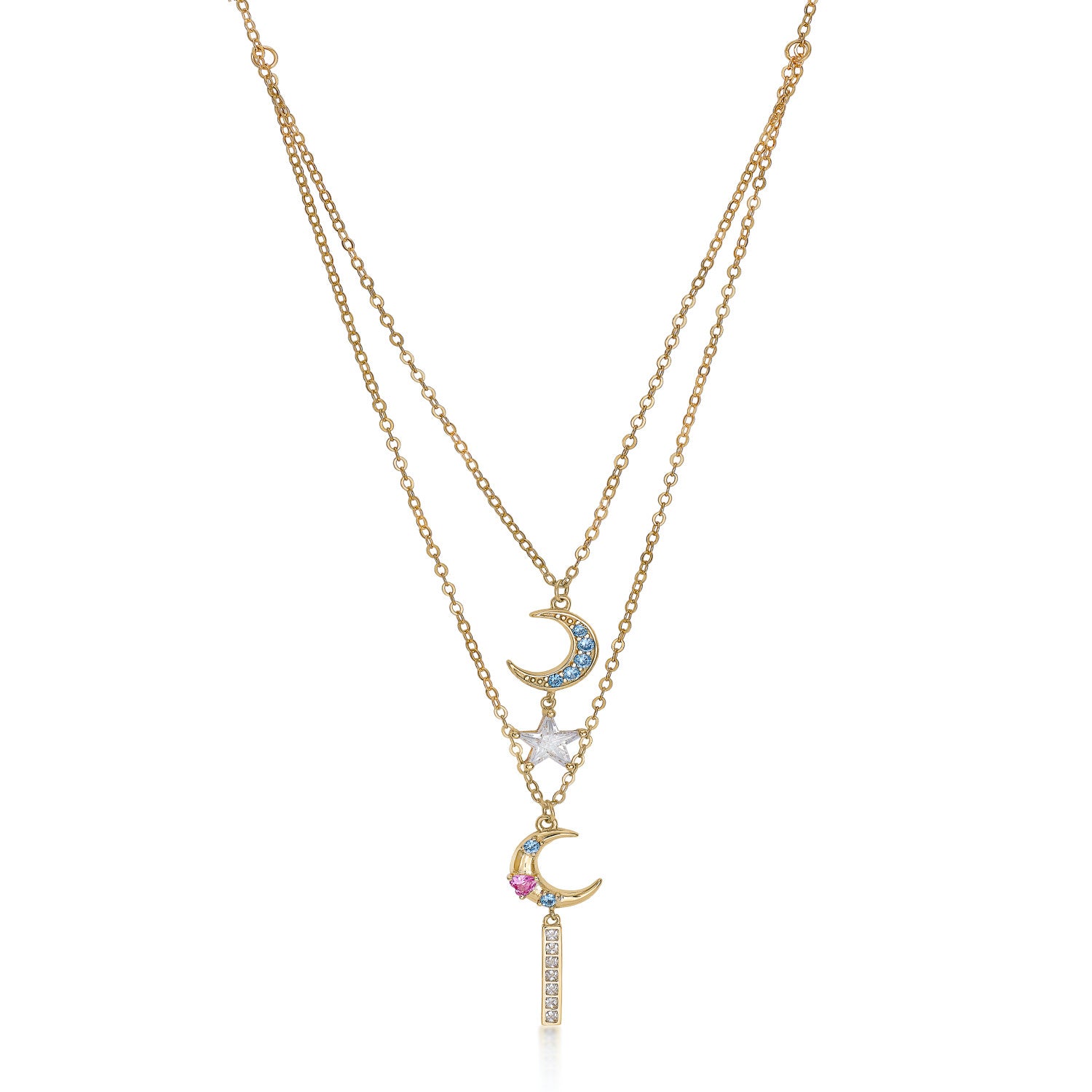 Collares dobles de plata bañada en oro diseño lunar