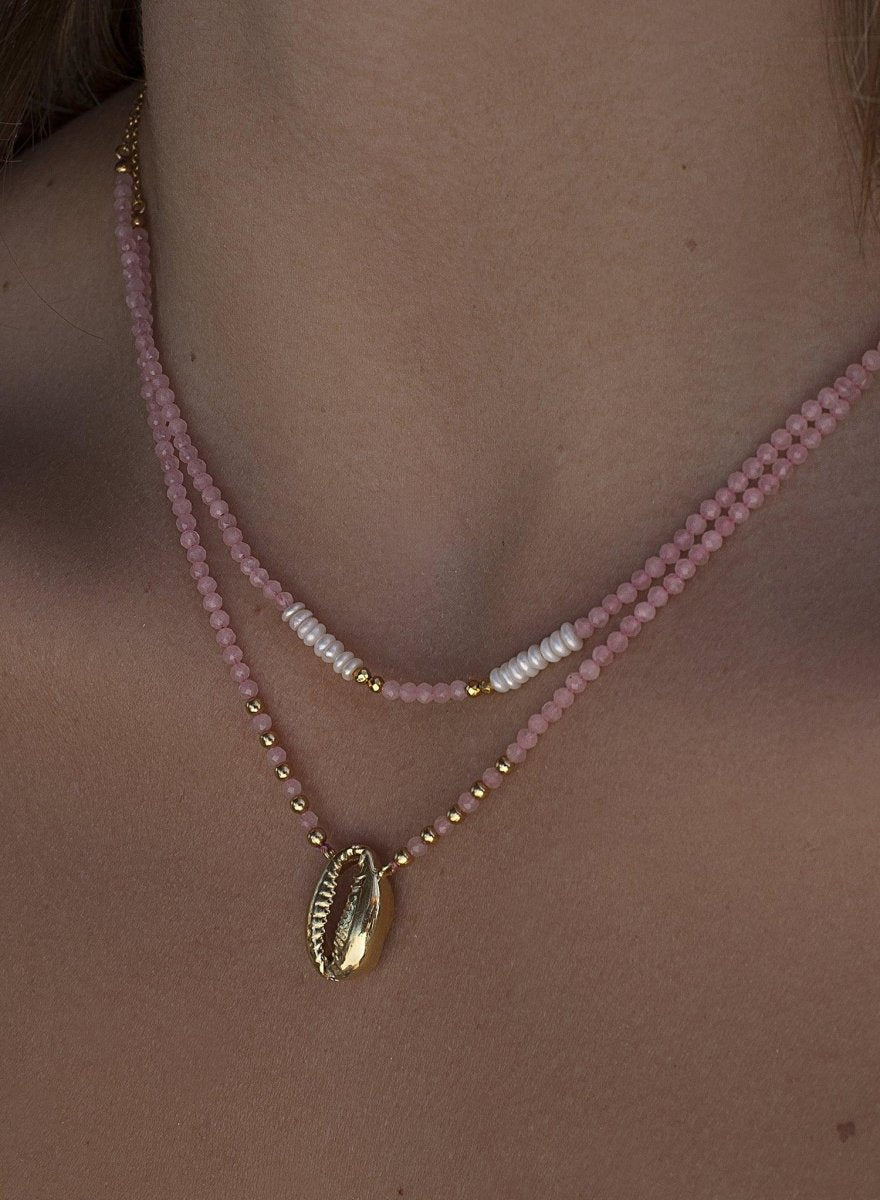 Collares dobles diseño de abalorios y charm de concha-LINEARGENT