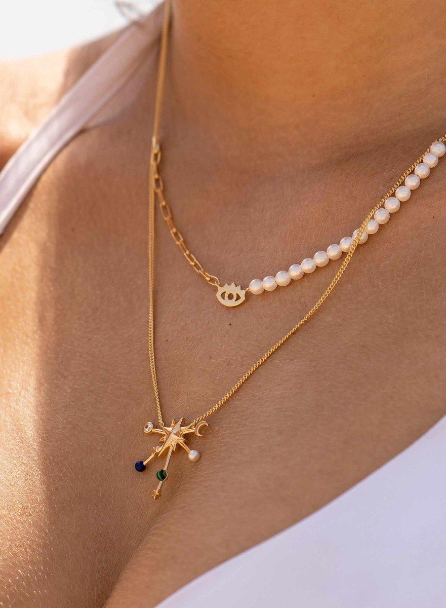 Collares dobles en plata diseño amuleto con perlas-LINEARGENT
