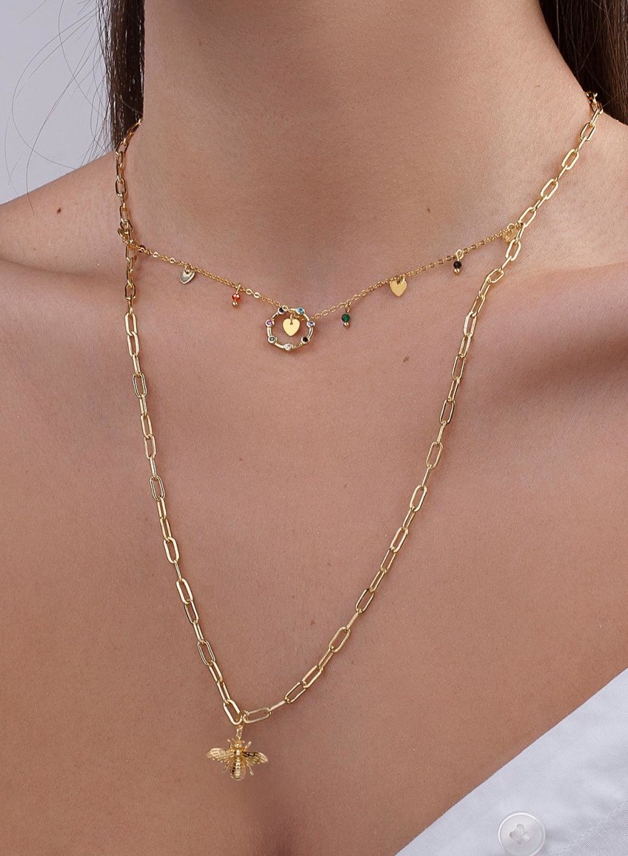 Collares dobles en plata motivo de mosca-LINEARGENT