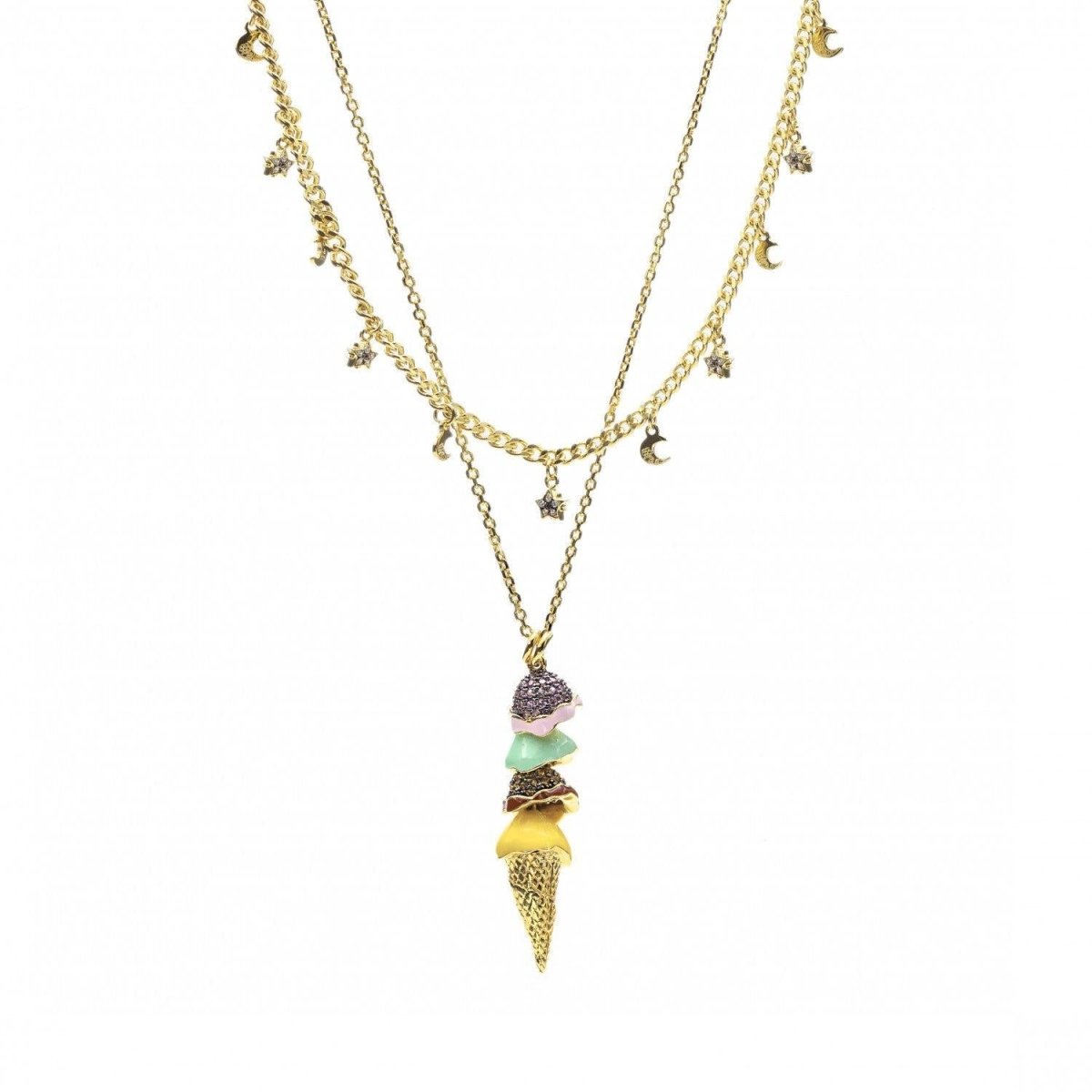 Collares dobles motivo de varios charms bañados en oro-LINEARGENT