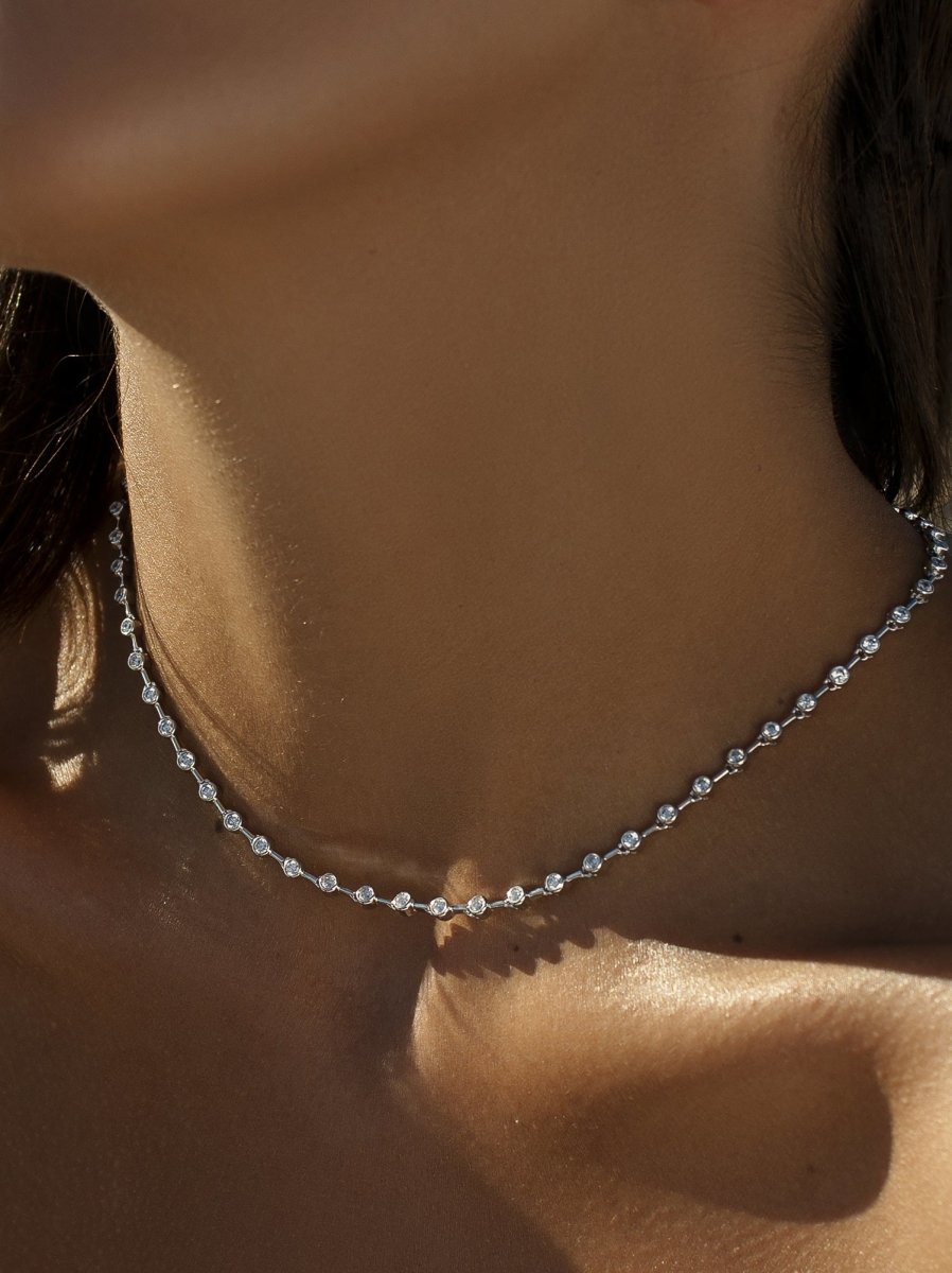 necklaces party short with zirconias SmallLINEARGENT