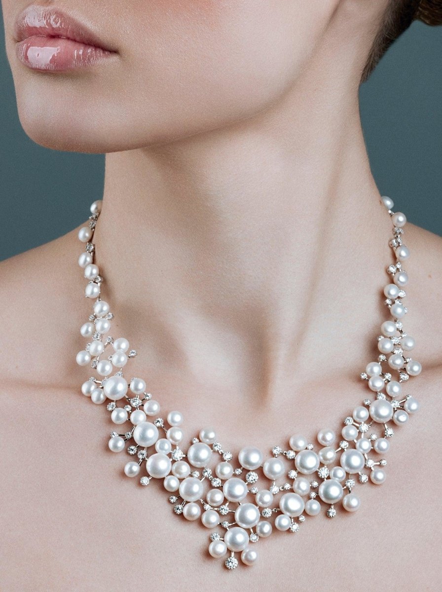 Collares fiesta de plata lisa diseño perla natural-LINEARGENT