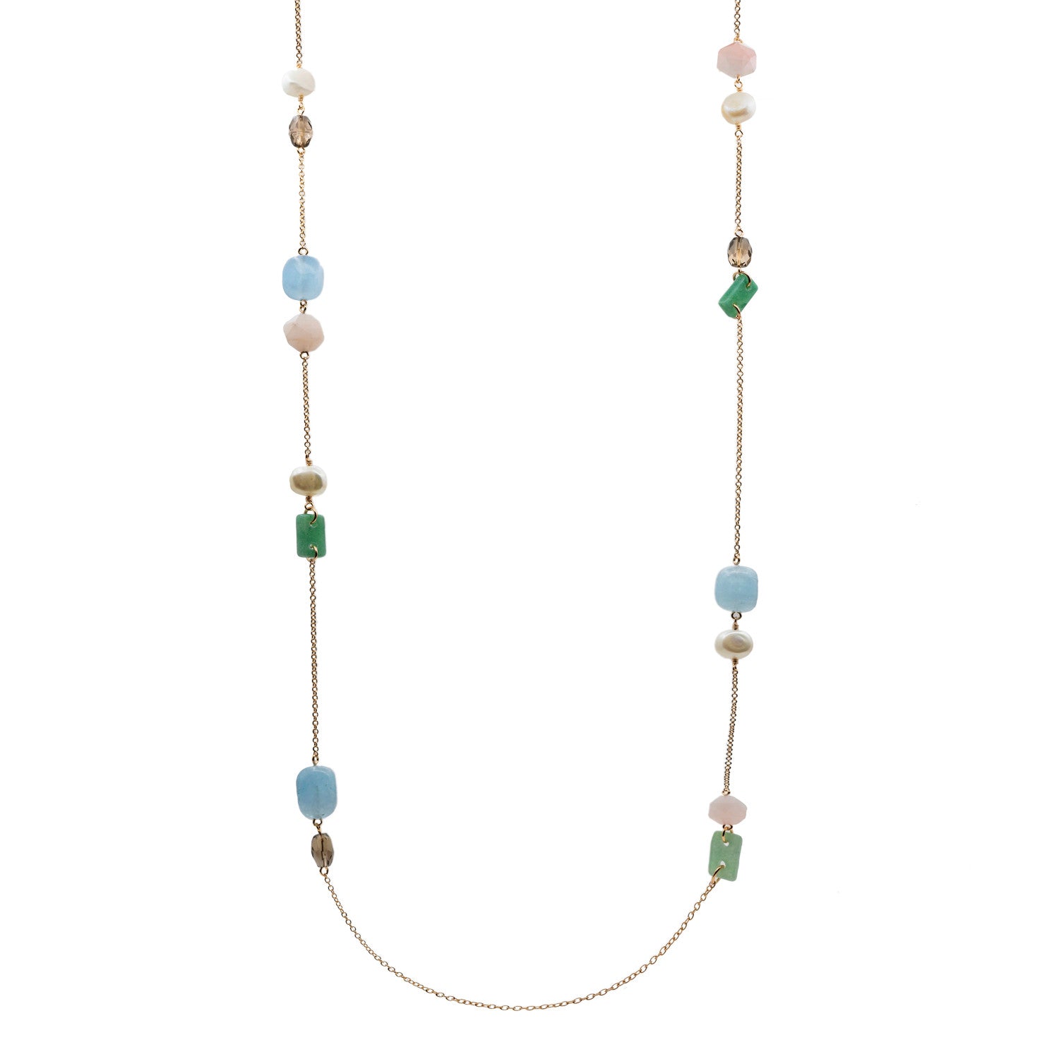 Collares largos con piedras naturales y detalle de perlas-LINEARGENT