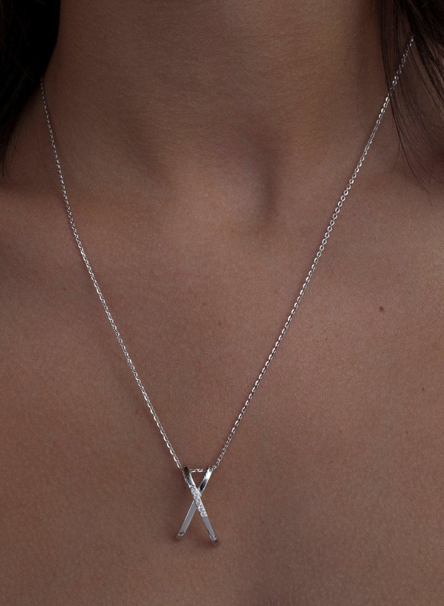 Collares largos diseño de dos bandas cruzadas con circonitas-LINEARGENT