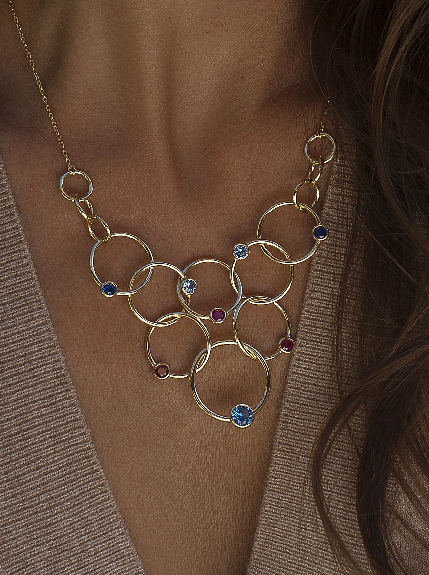 Collares plata originales de plata diseño círculos entrelazados-LINEARGENT