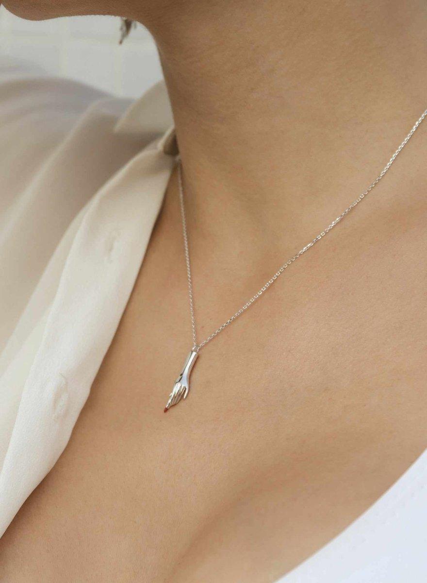 Collares plata originales diseño de mano y pintalabios-LINEARGENT